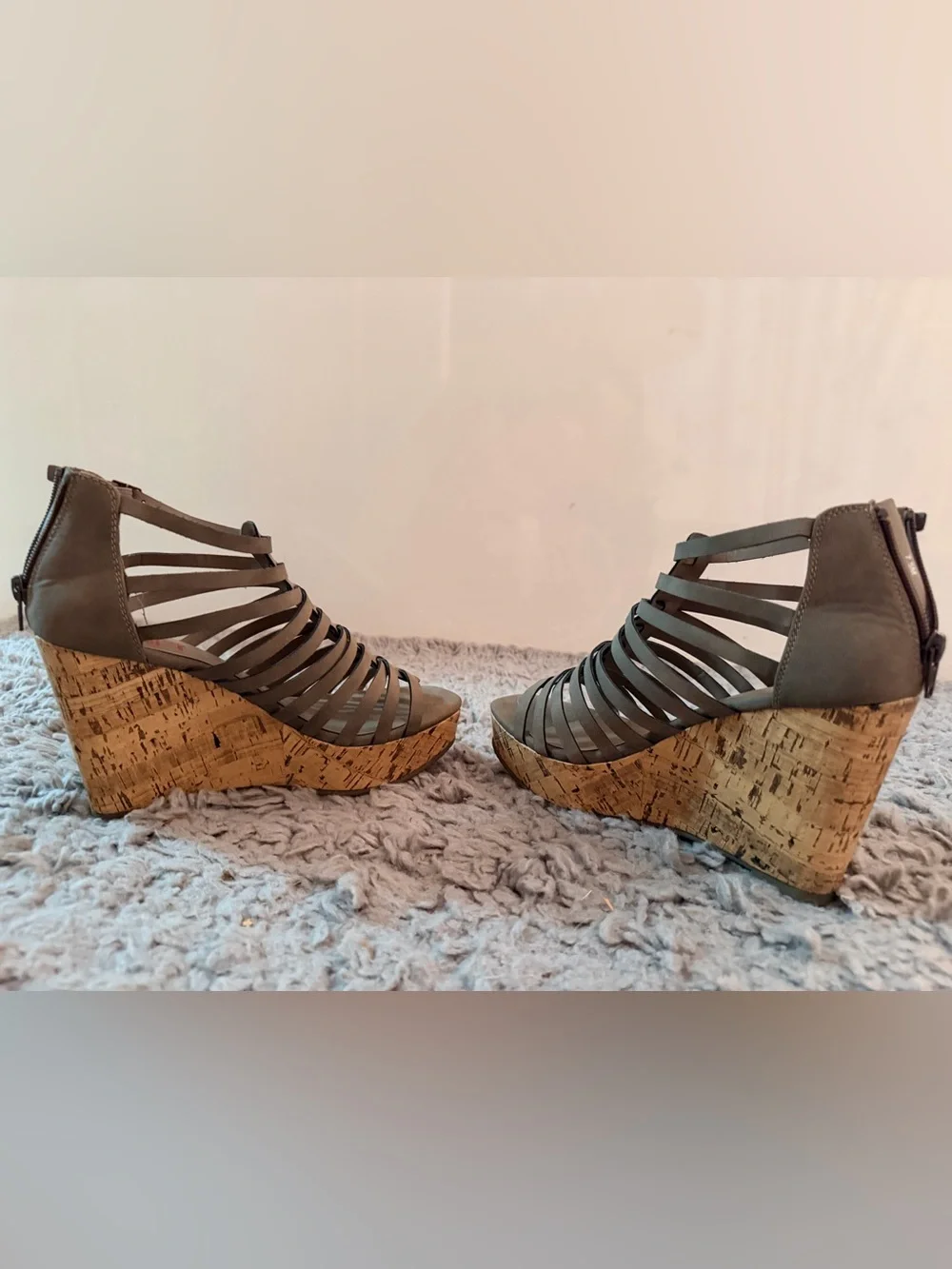 Jellypop Taupe Multi-Strap Cork Wedge Sandal